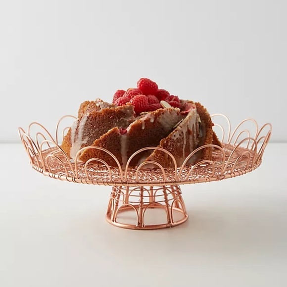Anthro Gardenia Rose Gold Copper Scalloped Iron Metal Cake Pie Stand